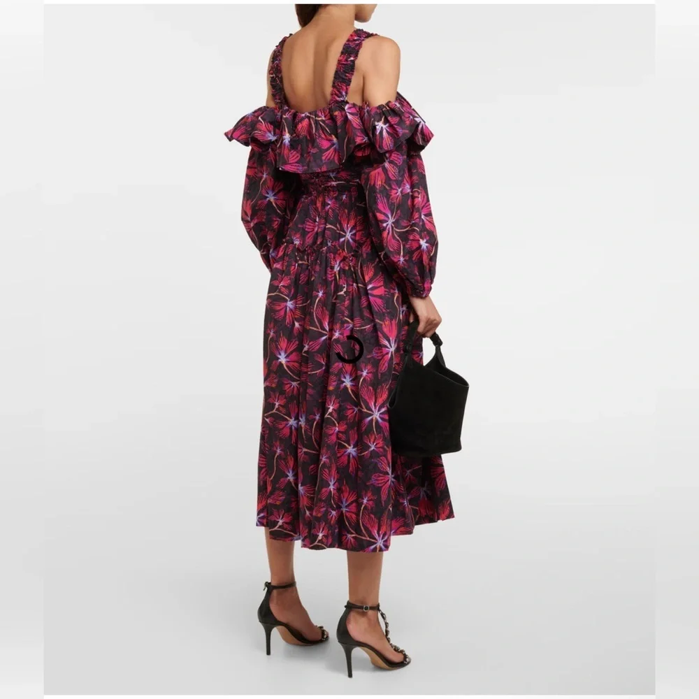 Ulla Johnson | NWT Caprice Floral Cotton Off-Shoulder Zinnia Midi Dress- Size 0 - Picture 4 of 15